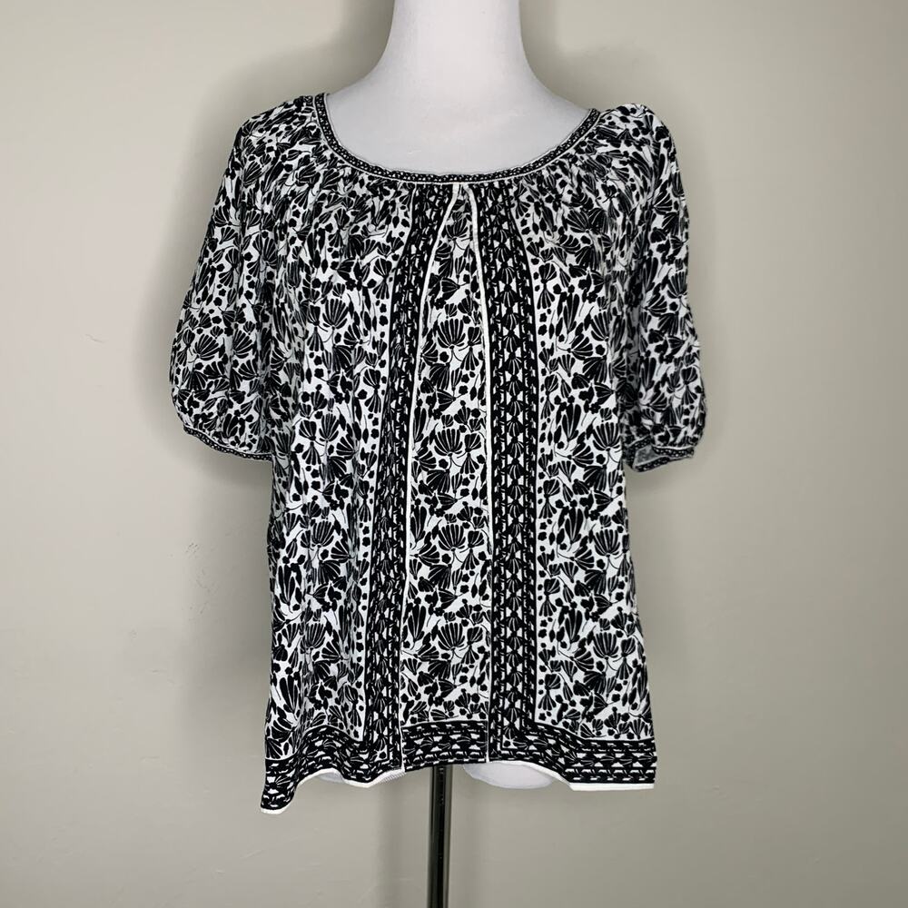 Max Studio London  Black  Floral Blouse Cotton Blend Sz Small